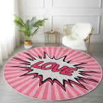 - RealHomes Dijital Baskılı Kaymaz Tabanlı Comfort Yuvarlak Halı - Realhomes  Retro Love Özel Tasarımlı Dijital Baskılı Modern Pembe Çocuk ve Genç Odası Yıkanabilir Kaymaz Tabanlı Yuvarlak Halı Realhomes