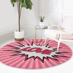 - RealHomes Dijital Baskılı Kaymaz Tabanlı Comfort Yuvarlak Halı - Realhomes  Retro Love Özel Tasarımlı Dijital Baskılı Modern Pembe Çocuk ve Genç Odası Yıkanabilir Kaymaz Tabanlı Yuvarlak Halı Realhomes