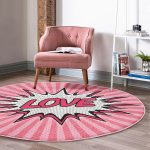 - RealHomes Dijital Baskılı Kaymaz Tabanlı Comfort Yuvarlak Halı - Realhomes  Retro Love Özel Tasarımlı Dijital Baskılı Modern Pembe Çocuk ve Genç Odası Yıkanabilir Kaymaz Tabanlı Yuvarlak Halı Realhomes