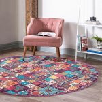 Realhomes Etnik Geometrik Desenli Özel Tasarım Modern Renkli Salon ve Oturma Odası Yıkanabilir Kaymaz Tabanlı Yuvarlak Halı Realhomes