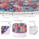 Realhomes Etnik Geometrik Desenli Özel Tasarım Modern Renkli Salon ve Oturma Odası Yıkanabilir Kaymaz Tabanlı Yuvarlak Halı Realhomes