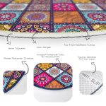 - RealHomes Dijital Baskılı Kaymaz Tabanlı Comfort Yuvarlak Halı - Realhomes  Realhomes Kareli Etnik Desenli Özel Tasarım Modern Turuncu Salon ve Oturma Odası Yıkanabilir Kaymaz Tabanlı Yuvarlak Halı Realhomes