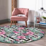 - RealHomes Dijital Baskılı Kaymaz Tabanlı Comfort Yuvarlak Halı - Realhomes  Geometrik Zeminde Çiçek ve Kaktüsler Özel Tasarım Yeşil Salon Oturma Odası Yıkanabilir Kaymaz Tabanlı Yuvarlak Halı Realhomes