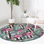 - RealHomes Dijital Baskılı Kaymaz Tabanlı Comfort Yuvarlak Halı - Realhomes  Geometrik Zeminde Çiçek ve Kaktüsler Özel Tasarım Yeşil Salon Oturma Odası Yıkanabilir Kaymaz Tabanlı Yuvarlak Halı Realhomes