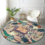 - RealHomes Dijital Baskılı Kaymaz Tabanlı Comfort Yuvarlak Halı - Realhomes Etnik Afrika Temalı Özel Tasarımlı Renkli Salon ve Oturma Odası Yıkanabilir Kaymaz Tabanlı Yuvarlak Halı Realhomes