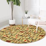 Realhomes Etnik Afrikan Desenli Özel Tasarım Kahverengi Salon ve Oturma Odası Yıkanabilir Kaymaz Tabanlı Yuvarlak Halı Realhomes