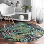 Çuval Zeminde Renkli Yapraklar Desenli Yeşil Salon ve Oturma Odası Yıkanabilir Kaymaz Tabanlı Yuvarlak Halı Realhomes