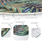 Çuval Zeminde Renkli Yapraklar Desenli Yeşil Salon ve Oturma Odası Yıkanabilir Kaymaz Tabanlı Yuvarlak Halı Realhomes