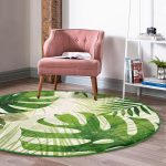 - RealHomes Dijital Baskılı Kaymaz Tabanlı Comfort Yuvarlak Halı - Realhomes  Ekru Zeminde Amazon Yaprakları Özel Tasarım Yeşil Salon ve Oturma Odası Yıkanabilir Kaymaz Tabanlı Yuvarlak Halı Realhomes