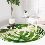 - RealHomes Dijital Baskılı Kaymaz Tabanlı Comfort Yuvarlak Halı - Realhomes  Ekru Zeminde Amazon Yaprakları Özel Tasarım Yeşil Salon ve Oturma Odası Yıkanabilir Kaymaz Tabanlı Yuvarlak Halı Realhomes
