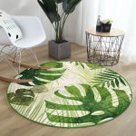- RealHomes Dijital Baskılı Kaymaz Tabanlı Comfort Yuvarlak Halı - Realhomes  Ekru Zeminde Amazon Yaprakları Özel Tasarım Yeşil Salon ve Oturma Odası Yıkanabilir Kaymaz Tabanlı Yuvarlak Halı Realhomes