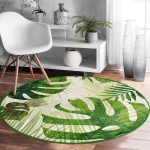 - RealHomes Dijital Baskılı Kaymaz Tabanlı Comfort Yuvarlak Halı - Realhomes  Ekru Zeminde Amazon Yaprakları Özel Tasarım Yeşil Salon ve Oturma Odası Yıkanabilir Kaymaz Tabanlı Yuvarlak Halı Realhomes
