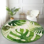 - RealHomes Dijital Baskılı Kaymaz Tabanlı Comfort Yuvarlak Halı - Realhomes  Ekru Zeminde Amazon Yaprakları Özel Tasarım Yeşil Salon ve Oturma Odası Yıkanabilir Kaymaz Tabanlı Yuvarlak Halı Realhomes