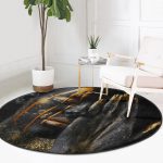 - RealHomes Dijital Baskılı Kaymaz Tabanlı Comfort Yuvarlak Halı - Realhomes  Gold Afrika Woman Tasarımlı 3D Modern Siyah Salon ve Oturma Odası Yıkanabilir Kaymaz Tabanlı Yuvarlak Halı Realhomes