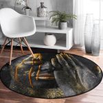 - RealHomes Dijital Baskılı Kaymaz Tabanlı Comfort Yuvarlak Halı - Realhomes  Gold Afrika Woman Tasarımlı 3D Modern Siyah Salon ve Oturma Odası Yıkanabilir Kaymaz Tabanlı Yuvarlak Halı Realhomes