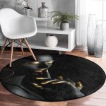 - RealHomes Dijital Baskılı Kaymaz Tabanlı Comfort Yuvarlak Halı - Realhomes  Siyahı Kadın Motifli Özel Tasarım Siyah Salon ve Oturma Odası Yıkanabilir Kaymaz Tabanlı Yuvarlak Halı Realhomes