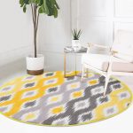 - RealHomes Dijital Baskılı Kaymaz Tabanlı Comfort Yuvarlak Halı - Realhomes  Realhomes Sarı Gri Zikzak Desenli Modern Tasarımlı Gold Mutfak Yıkanabilir Kaymaz Tabanlı Yuvarlak Halı Realhomes