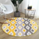 - RealHomes Dijital Baskılı Kaymaz Tabanlı Comfort Yuvarlak Halı - Realhomes  Realhomes Sarı Gri Zikzak Desenli Modern Tasarımlı Gold Mutfak Yıkanabilir Kaymaz Tabanlı Yuvarlak Halı Realhomes