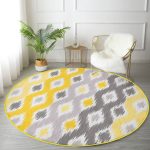 - RealHomes Dijital Baskılı Kaymaz Tabanlı Comfort Yuvarlak Halı - Realhomes  Realhomes Sarı Gri Zikzak Desenli Modern Tasarımlı Gold Mutfak Yıkanabilir Kaymaz Tabanlı Yuvarlak Halı Realhomes