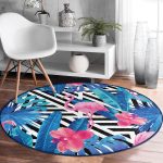 - RealHomes Dijital Baskılı Kaymaz Tabanlı Comfort Yuvarlak Halı - Realhomes  Geometrik Mavi Pembe Flamingo Tasarımlı Dijital Baskılı Lacivert Banyo Yıkanabilir Kaymaz Tabanlı Yuvarlak Halı Realhomes