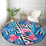 - RealHomes Dijital Baskılı Kaymaz Tabanlı Comfort Yuvarlak Halı - Realhomes  Geometrik Mavi Pembe Flamingo Tasarımlı Dijital Baskılı Lacivert Banyo Yıkanabilir Kaymaz Tabanlı Yuvarlak Halı Realhomes