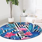 - RealHomes Dijital Baskılı Kaymaz Tabanlı Comfort Yuvarlak Halı - Realhomes  Geometrik Mavi Pembe Flamingo Tasarımlı Dijital Baskılı Lacivert Banyo Yıkanabilir Kaymaz Tabanlı Yuvarlak Halı Realhomes