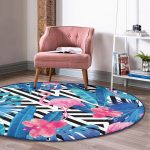 - RealHomes Dijital Baskılı Kaymaz Tabanlı Comfort Yuvarlak Halı - Realhomes  Geometrik Mavi Pembe Flamingo Tasarımlı Dijital Baskılı Lacivert Banyo Yıkanabilir Kaymaz Tabanlı Yuvarlak Halı Realhomes