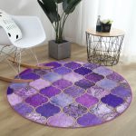 - RealHomes Dijital Baskılı Kaymaz Tabanlı Comfort Yuvarlak Halı - Realhomes Mor Renkli Ogea Desenli Özel Tasarım Pembe Koridor ve Antre Yıkanabilir Kaymaz Tabanlı Yuvarlak Halı Realhomes