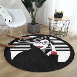- RealHomes Dijital Baskılı Kaymaz Tabanlı Comfort Yuvarlak Halı - Realhomes  Siyah Beyaz Fashion Woman Tasarımlı Salon ve Oturma Odası Yıkanabilir Kaymaz Tabanlı Yuvarlak Halı Realhomes