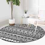 - RealHomes Dijital Baskılı Kaymaz Tabanlı Comfort Yuvarlak Halı - Realhomes Siyah Beyaz African Motifli Modern Salon ve Oturma Odası Yıkanabilir Kaymaz Tabanlı Yuvarlak Halı Realhomes