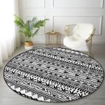 - RealHomes Dijital Baskılı Kaymaz Tabanlı Comfort Yuvarlak Halı - Realhomes Siyah Beyaz African Motifli Modern Salon ve Oturma Odası Yıkanabilir Kaymaz Tabanlı Yuvarlak Halı Realhomes