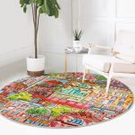 - RealHomes Dijital Baskılı Kaymaz Tabanlı Comfort Yuvarlak Halı - Realhomes  Rengarenk Evler Özel Tasarımlı Modern Kumaş Renkli Çocuk ve Genç Odası Yıkanabilir Kaymaz Tabanlı Yuvarlak Halı Realhomes