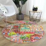 - RealHomes Dijital Baskılı Kaymaz Tabanlı Comfort Yuvarlak Halı - Realhomes  Rengarenk Evler Özel Tasarımlı Modern Kumaş Renkli Çocuk ve Genç Odası Yıkanabilir Kaymaz Tabanlı Yuvarlak Halı Realhomes