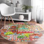 - RealHomes Dijital Baskılı Kaymaz Tabanlı Comfort Yuvarlak Halı - Realhomes  Rengarenk Evler Özel Tasarımlı Modern Kumaş Renkli Çocuk ve Genç Odası Yıkanabilir Kaymaz Tabanlı Yuvarlak Halı Realhomes