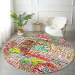 - RealHomes Dijital Baskılı Kaymaz Tabanlı Comfort Yuvarlak Halı - Realhomes  Rengarenk Evler Özel Tasarımlı Modern Kumaş Renkli Çocuk ve Genç Odası Yıkanabilir Kaymaz Tabanlı Yuvarlak Halı Realhomes