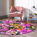 - RealHomes Dijital Baskılı Kaymaz Tabanlı Comfort Yuvarlak Halı - Realhomes  Realhomes Tropik Yaprak Kelebek Motifli Pembe Outdoor Yıkanabilir Kaymaz Tabanlı Yuvarlak Kadife Halı Realhomes