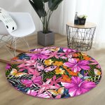 - RealHomes Dijital Baskılı Kaymaz Tabanlı Comfort Yuvarlak Halı - Realhomes  Realhomes Tropik Yaprak Kelebek Motifli Pembe Outdoor Yıkanabilir Kaymaz Tabanlı Yuvarlak Kadife Halı Realhomes