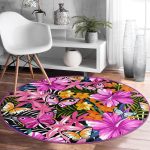 - RealHomes Dijital Baskılı Kaymaz Tabanlı Comfort Yuvarlak Halı - Realhomes  Realhomes Tropik Yaprak Kelebek Motifli Pembe Outdoor Yıkanabilir Kaymaz Tabanlı Yuvarlak Kadife Halı Realhomes