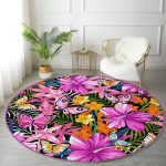 - RealHomes Dijital Baskılı Kaymaz Tabanlı Comfort Yuvarlak Halı - Realhomes  Realhomes Tropik Yaprak Kelebek Motifli Pembe Outdoor Yıkanabilir Kaymaz Tabanlı Yuvarlak Kadife Halı Realhomes