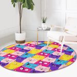 - RealHomes Dijital Baskılı Kaymaz Tabanlı Comfort Yuvarlak Halı - Realhomes  Realhomes Renkli Kedicikler Çocuk Odası Özel Tasarım Modern ve Genç Yıkanabilir Kaymaz Tabanlı Yuvarlak Halı Realhomes