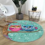 - RealHomes Dijital Baskılı Kaymaz Tabanlı Comfort Yuvarlak Halı - Realhomes  Ağaçta Sevimli Baykuşlar Modern Tasarım Dijital Baskılı Renkli Çocuk ve Genç Odası Yıkanabilir Kaymaz Tabanlı Yuvarlak Halı Realhomes