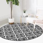 - RealHomes Dijital Baskılı Kaymaz Tabanlı Comfort Yuvarlak Halı - Realhomes  Realhomes Dijital Baskılı Damask motifli Modern Siyah Ofis Yıkanabilir Kaymaz Tabanlı Yuvarlak Kadife Halı Realhomes