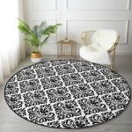 - RealHomes Dijital Baskılı Kaymaz Tabanlı Comfort Yuvarlak Halı - Realhomes  Realhomes Dijital Baskılı Damask motifli Modern Siyah Ofis Yıkanabilir Kaymaz Tabanlı Yuvarlak Kadife Halı Realhomes