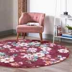 - RealHomes Dijital Baskılı Kaymaz Tabanlı Comfort Yuvarlak Halı - Realhomes  Kırmızı Zeminde Çiçek Motifli Dijital Baskılı Özel Tasarım Modern Pembe Yatak Odası Yıkanabilir Kaymaz Tabanlı Yuvarlak Halı Realhomes