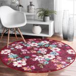 - RealHomes Dijital Baskılı Kaymaz Tabanlı Comfort Yuvarlak Halı - Realhomes  Kırmızı Zeminde Çiçek Motifli Dijital Baskılı Özel Tasarım Modern Pembe Yatak Odası Yıkanabilir Kaymaz Tabanlı Yuvarlak Halı Realhomes