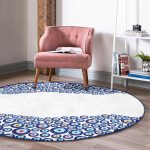 Realhomes Nazar Boncuğu Motifli Dijital Baskılı Modern Lacivert Koridor ve Antre Yıkanabilir Kaymaz Tabanlı Yuvarlak Halı Realhomes