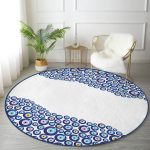 Realhomes Nazar Boncuğu Motifli Dijital Baskılı Modern Lacivert Koridor ve Antre Yıkanabilir Kaymaz Tabanlı Yuvarlak Halı Realhomes