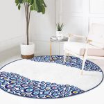 Realhomes Nazar Boncuğu Motifli Dijital Baskılı Modern Lacivert Koridor ve Antre Yıkanabilir Kaymaz Tabanlı Yuvarlak Halı Realhomes