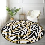 - RealHomes Dijital Baskılı Kaymaz Tabanlı Comfort Yuvarlak Halı - Realhomes Zebra Zeminde Zincir Desen Özel Tasarım Dijital Baskılı Modern Siyah Yatak Odası Yıkanabilir Kaymaz Tabanlı Yuvarlak Halı Realhomes