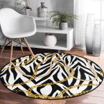 - RealHomes Dijital Baskılı Kaymaz Tabanlı Comfort Yuvarlak Halı - Realhomes Zebra Zeminde Zincir Desen Özel Tasarım Dijital Baskılı Modern Siyah Yatak Odası Yıkanabilir Kaymaz Tabanlı Yuvarlak Halı Realhomes